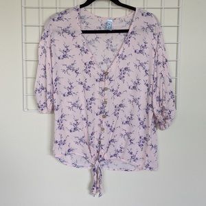 M Fasis Pink Floral Tie Front Blouse